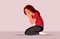 Sad Depressed Unhappy Teen Girl Crying Alone Vector Illustration