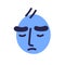 Sad desperate face avatar in sorrow, despair, bad blue mood. Upset unhappy emoji character with grief emotion, gloomy