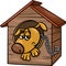Sad dog in kennel cartoon illustration