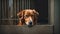 Sad dog at the shelter canine sad animal lonely homeless concept adopt cute fence