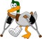 Sad Duck Cartoon Character With Crutches And Plastered Leg