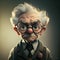 Sad Einstein Cartoon with Wild Hair and Famous Suit, Made with Generative AI