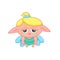 Sad elf fairy with wings. Cute blond melancholy girl sorceress in dress vector fantastic character isolated cartoon