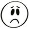 Sad emoticon. Hand drawn cartoon character. Transparent sad smiley face