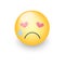 Sad enamored smiley with eyes in the form of hearts. Crying emoji face. Cute cartoon emoticon with tears from his eyes. Broken hea