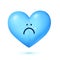 Sad face blue vector crying heart character isolated on white background