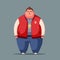 Sad fat man. Obese character. Fatboy. Cartoon vector illustration.