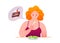 Sad fat woman eats green salad vector illustration. Cartoon woman character sitting at table, eating diet healthy food