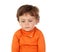 Sad funny baby with orange jersey