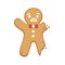 Sad gingerbread man cookie with bite. Winter Christmas cartoon illustration