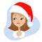 Sad girl in the hat of Santa Claus.