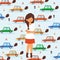 Sad girl in traffic, broken car accident vector illustration