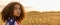 Sad Girl Woman Teenager Wrapped in USA Flag at Sunset in Field Panorama