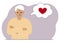 Sad grandfather thinks about love. In the balloon of thought is a red heart. Vector