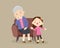 Sad grandparents with grandchildren sitting on the sofa