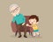 Sad grandparents sitting on the sofa with grandchildren