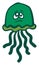 Sad green jellyfish, illustration, vector