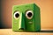 sad green tissue box with eyes poked out