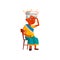 sad indian elderly woman with giddiness sitting on chair cartoon vector