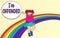 Sad kid on the rainbow. The girl was offended, sad and crying. With speech bubble. Vector