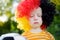 Sad little german child crying over her national football team\'s loss