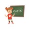 Sad little schoolgirl made a mathematical mistake while standing near the blackboard vector Illustration on a white