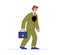 Sad lonely businessman going to work flat cartoon vector illustration isolated.