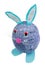 A sad lonely Easter bunny boy made of blue cotton threads isolated