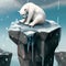 sad looking polarbear on a rock with melting snow