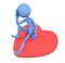 Sad lover sitting on red heart. 3d illustration