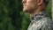 Sad male military uniform, war memories, posttraumatic stress disorder, anxiety