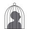 Sad man in the cage. Manl in depression or prison.Mental Health Awareness. Psychology illustration. Sadness, pain emotion