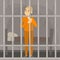 Sad man standing in prison. Person in orange clothing