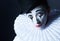 Sad mime Pierrot, closeup portrait