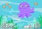 Sad octopus and fishes in polluted water, vector illustration