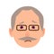 Sad Old Man in Glasses Face Flat Vector Icon