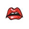 Sad open mouth. Sorrowful red lips with teeth on white background. Tragic emotions