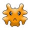 Sad orange Doodle monster illustration with cartoon faces. Fantasy emoticons