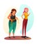 Sad overweight woman and happy thin lady cartoon