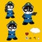 Sad panda bear cartoon with police man custome set collection