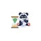 Sad panda bear sticker emoticon sits at hourglass