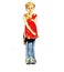 Sad pensive strong and inexpressible teenager girl in a red dress and jeans