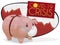 Sad Piggy Bank due Down Economy Tendency during COVID-19 Crisis, Vector Illustration