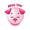Sad pink puppy saying Miss you vector illustration on a