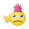 Sad punk emoji face with pink hair and punk sign vector illustration on a