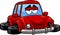 Sad Red Car Cartoon Character Crashed And Broken Vehicle
