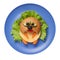 Sad sandwich hamster created on blue plate