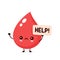 Sad sick blood drop asks for help character