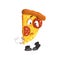 Sad slice of pizza, funny cartoon fast food character vector Illustration on a white background