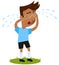 Sad South American cartoon football outfield player crying many tears standing on green isolated on white background, funny